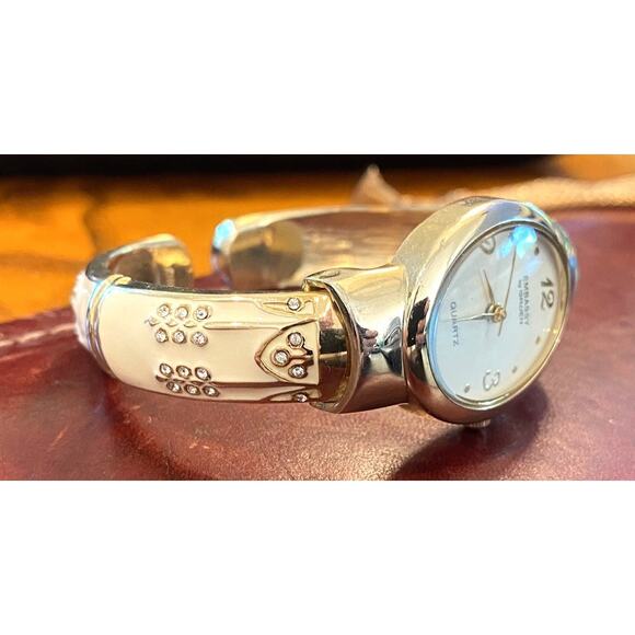 Women's 25mm Silver Tone Embassy by Gruen Watch, Enamel and Crystal Accents - Picture 3 of 4